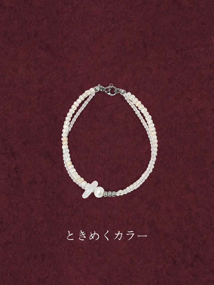 【平安お守り】うたかた桜ブレスレット / 3mm極細ローズクォーツ×淡水ベビーパール(ピンク玉平安扣)