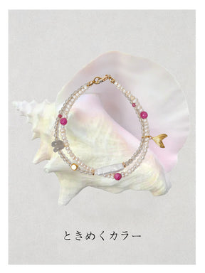【人魚の涙】マーメイドピンクブレスレット / 薔薇石×シラー月光石（可愛い砂金魚のしっぽチャーム）