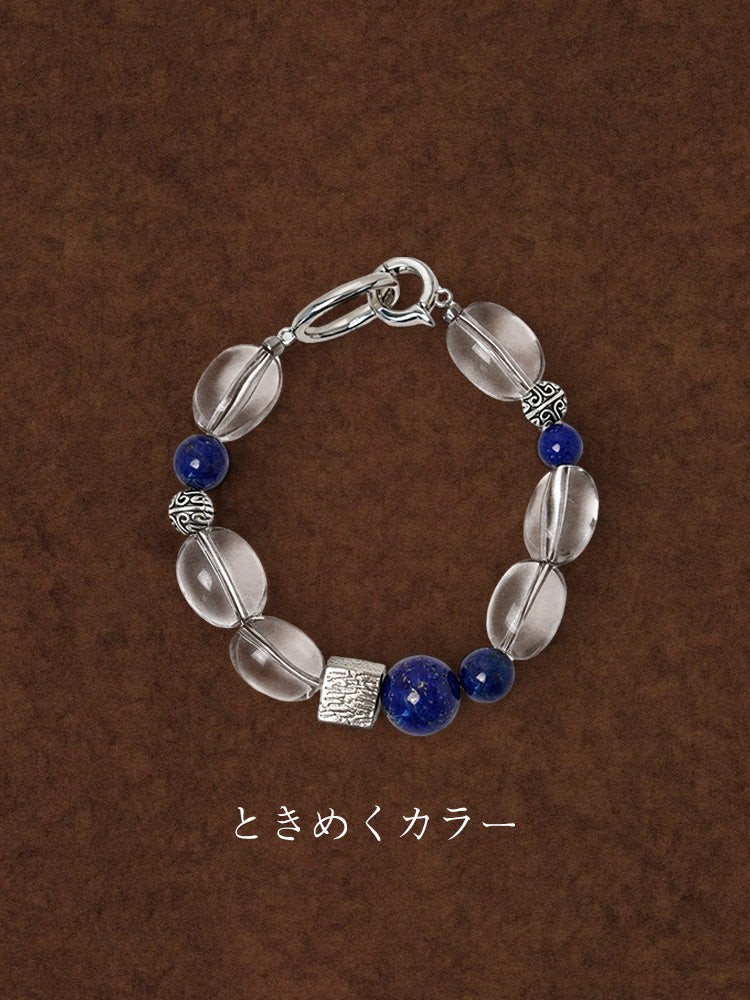 【幸運の群青】ラピスブルーブレスレット / 深蒼ラピスラズリ×楕円シアークォーツ（お洒落に身に着ける魔除けお守り）