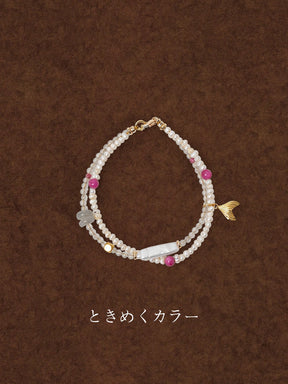 【人魚の涙】マーメイドピンクブレスレット / 薔薇石×シラー月光石（可愛い砂金魚のしっぽチャーム）
