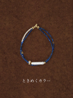 【星空のお守り】群青の2連スキンジュエリー / 3-4mm青金石小米珠×シラー月光石（洗練された大人可愛い仕様）
