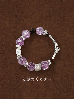 【惹きつける気品】マインドパープルブレスレット / 13mm多面カット紫水晶×癒やしの沈香木（ワンタッチ着脱仕様）