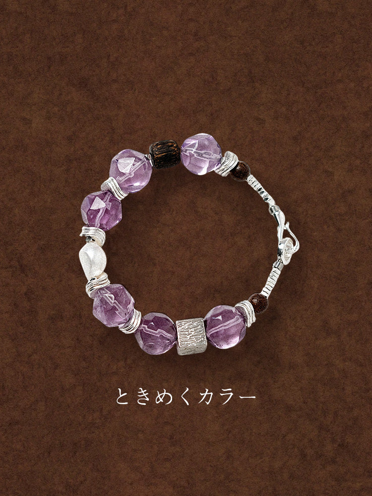 【惹きつける気品】マインドパープルブレスレット / 13mm多面カット紫水晶×癒やしの沈香木（ワンタッチ着脱仕様）
