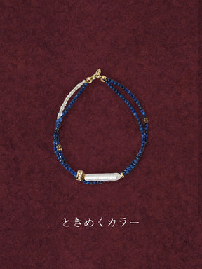 【星空のお守り】群青の2連スキンジュエリー / 3-4mm青金石小米珠×シラー月光石（洗練された大人可愛い仕様）