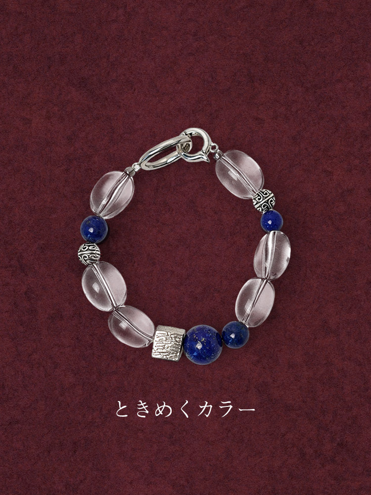 【幸運の群青】ラピスブルーブレスレット / 深蒼ラピスラズリ×楕円シアークォーツ（お洒落に身に着ける魔除けお守り）