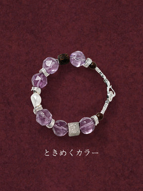 【惹きつける気品】マインドパープルブレスレット / 13mm多面カット紫水晶×癒やしの沈香木（ワンタッチ着脱仕様）