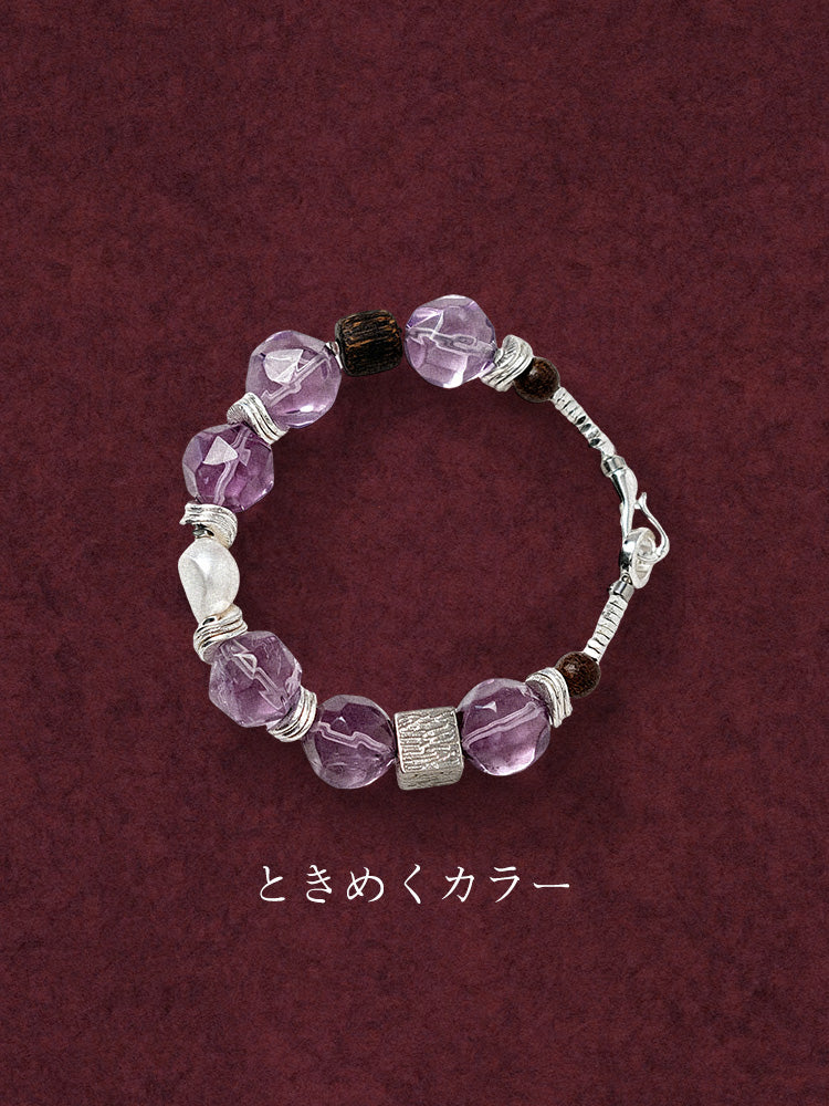 【惹きつける気品】マインドパープルブレスレット / 13mm多面カット紫水晶×癒やしの沈香木（ワンタッチ着脱仕様）
