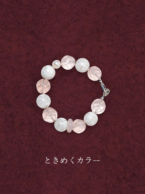 【🎀 恋引き】恋する粉雪ブレスレット / 14mm雪花幽霊×キラキラローズクォーツ（淡水バロックパール）