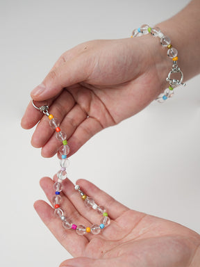 【ワークアウト後のハッピー気分を呼び覚ます】白水晶×マルチカラービーズ・エナジーブレスレット / 心を洗うクォーツとときめき色彩（ワンタッチ開閉）