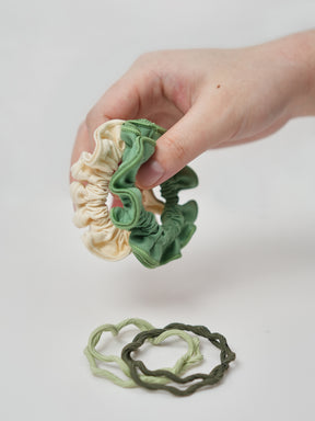 【気分で選べる7色セット】ヨガガールのためのマルチカラーヘアゴム / アレンジ広がる太2本×细4本（手首につけても可愛いバングル風）